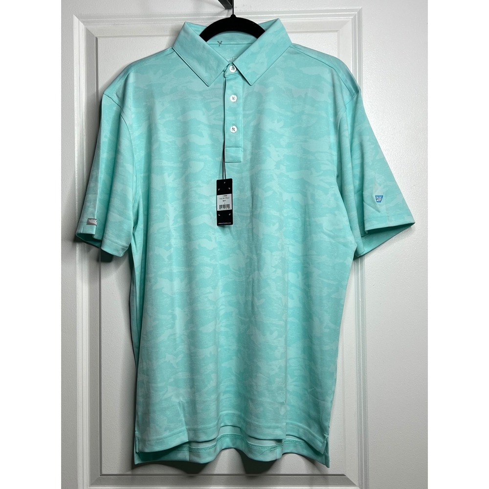NWT Straight Down Mens Valor Polo Shirt Mint Green Camo Performance Golf L